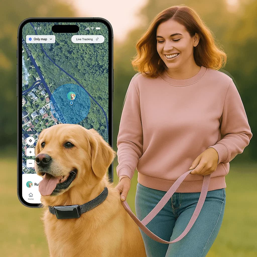 L'app affichant la position d'un chien sur une carte pendant une balade