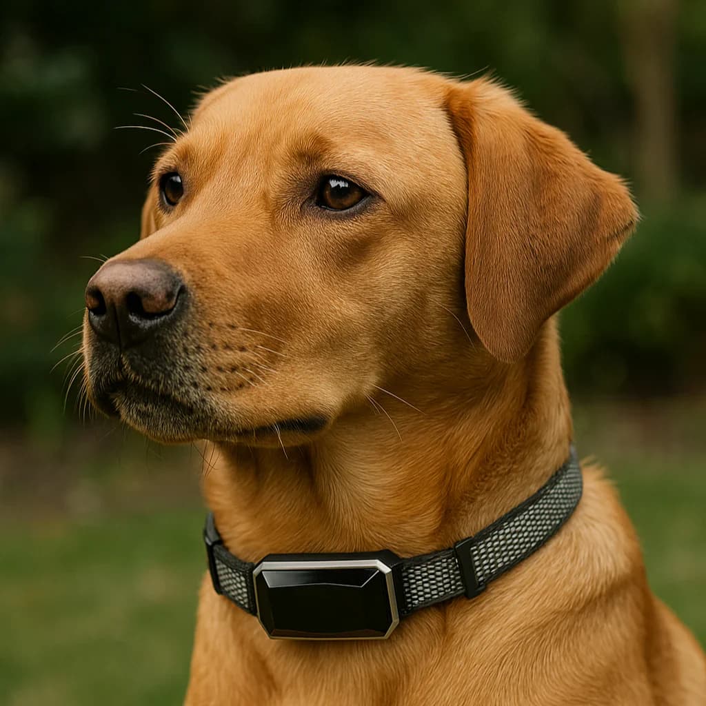 Traceur GPS fixé sur le collier d’un chien